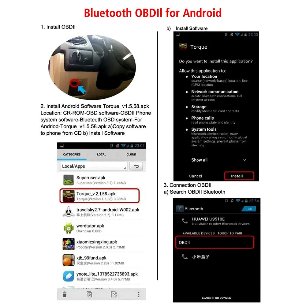 OBD2 Interface Adapter ELM327 Bluetooth V2 1 Detector IOS Android