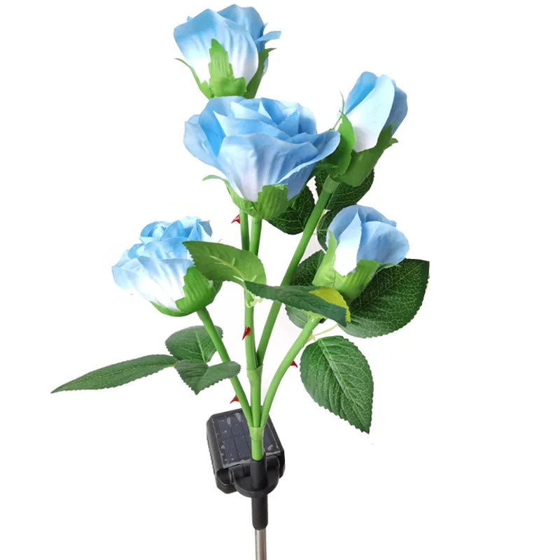 Solar Garden Lights Outdoor Color Changing Rose Light for Yard Christmas Decoration Enlarged Solar Panel Realistic Flower Lamp Zpaxo 5 Head-Blue 2 PCS China Mainland