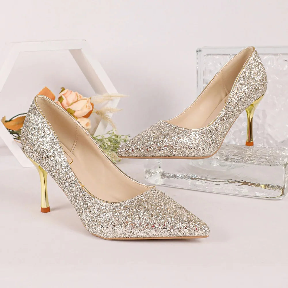 Women Fashion Rhinestone Pumps Shallow Mouth Office Work Wedding