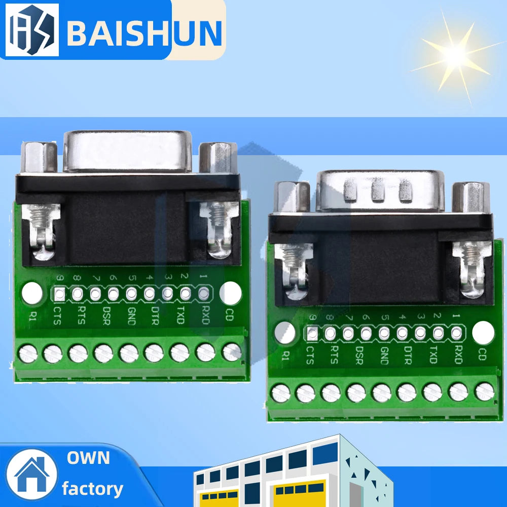9pin Solderless Connectors DB9 RS232 Serial to Terminal Female Male Adapter Connector Breakout Board Zpaxo