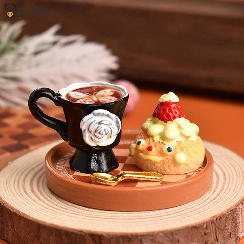 ▶3pcs/set Miniature Dollhouse Rose Coffee Cup Drinks Kitchen Food For Doll Accessories Girl Toy Zpaxo