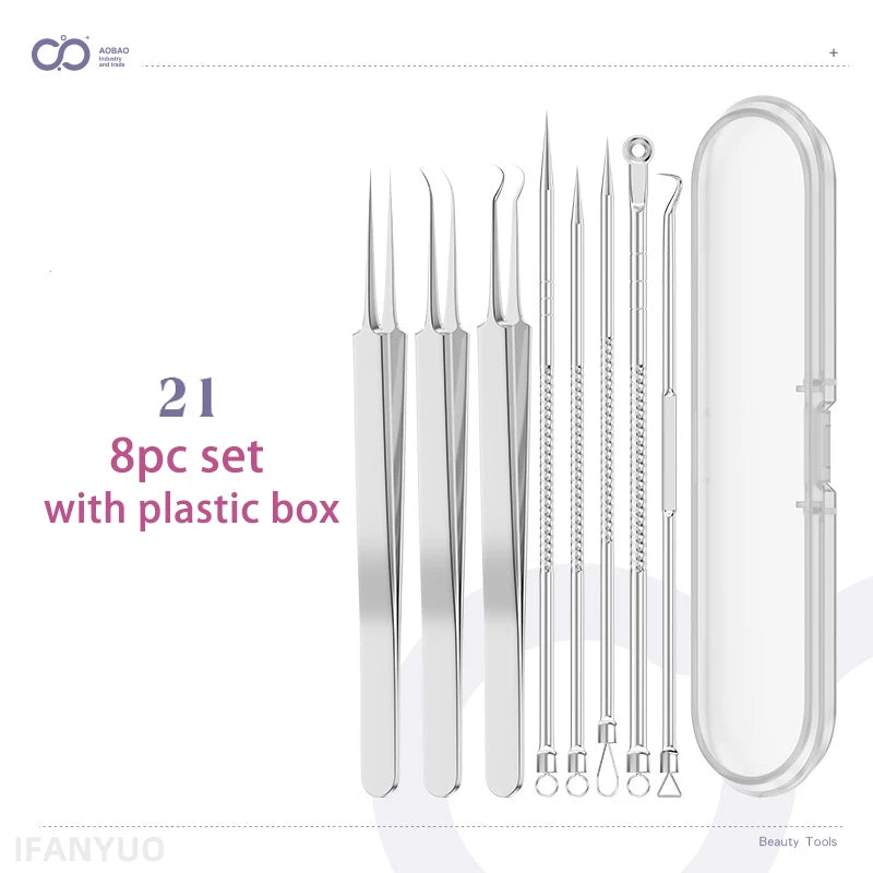8/5/4PCS Hair Tweezers Acne Blackhead Removal Needles Kit Black Dots Cleaner Pore Cleaner Deep Cleansing Face Skin Care Tools Zpaxo 21