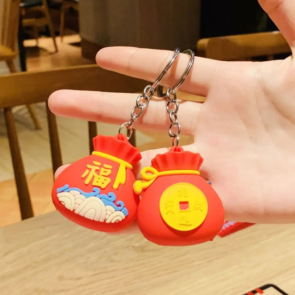 PVC Chinese New Year Keychain Cartoon Trinket Lucky Charm Bag Car Key Chain Ins Chinese Style Dragon Year Cartoon Keyring Zpaxo