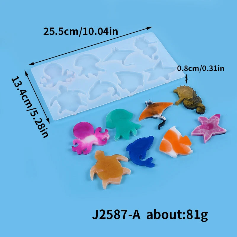 Marine Terrestrial Animals Silicone Keychain Mold DIY Amphibians Pendant Necklace Jewelry Craft Making Epoxy Resin Mould Zpaxo WHITE