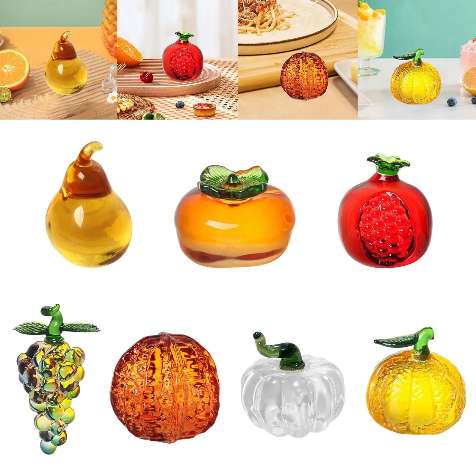 Glass Fruit Figurine Fruit Ornament Paperweight Cute Crafts Miniature Crystal Statue for Desktop Car Home Office Decoration Zpaxo