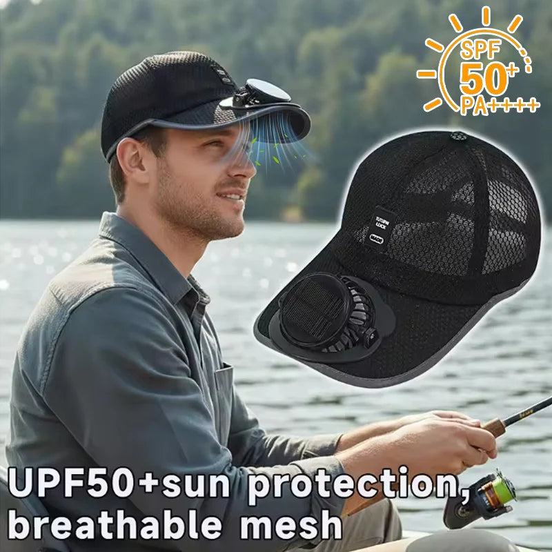Solar Powered Cap Built-in Fan Unisex Breathable Mesh Sun Hat Outdoor