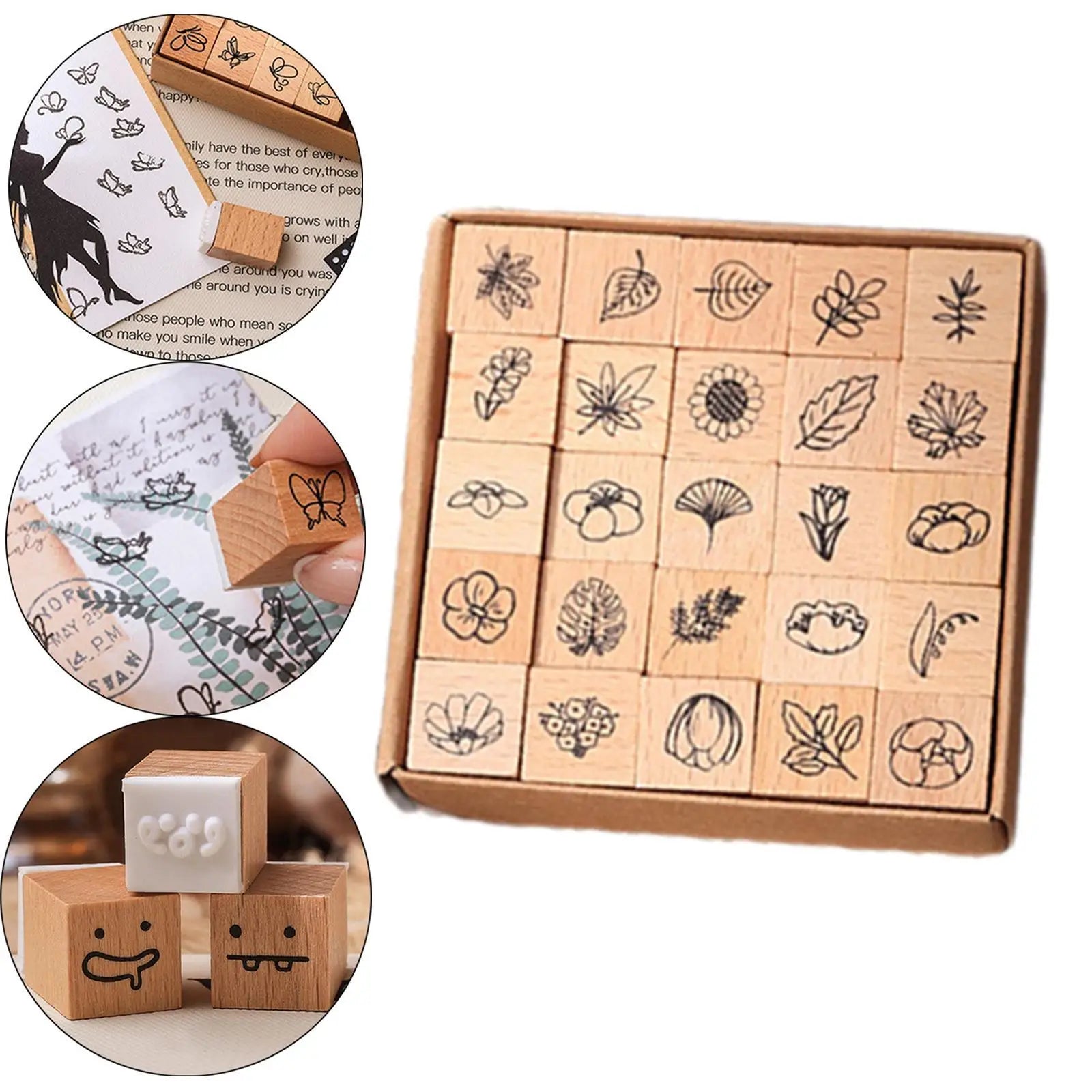 25x Wood Rubber Stamp Storage Case Stamper DIY Stamps Zpaxo Plants
