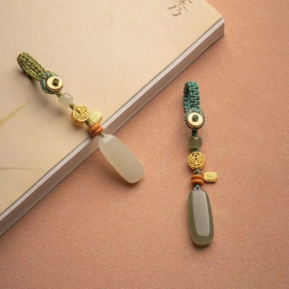 Fashionable Natural Hetian Jade Car Key Ring Tranquility Peace Key Pendants Green Personality Pendant Mobile Phone Chain Couple Zpaxo