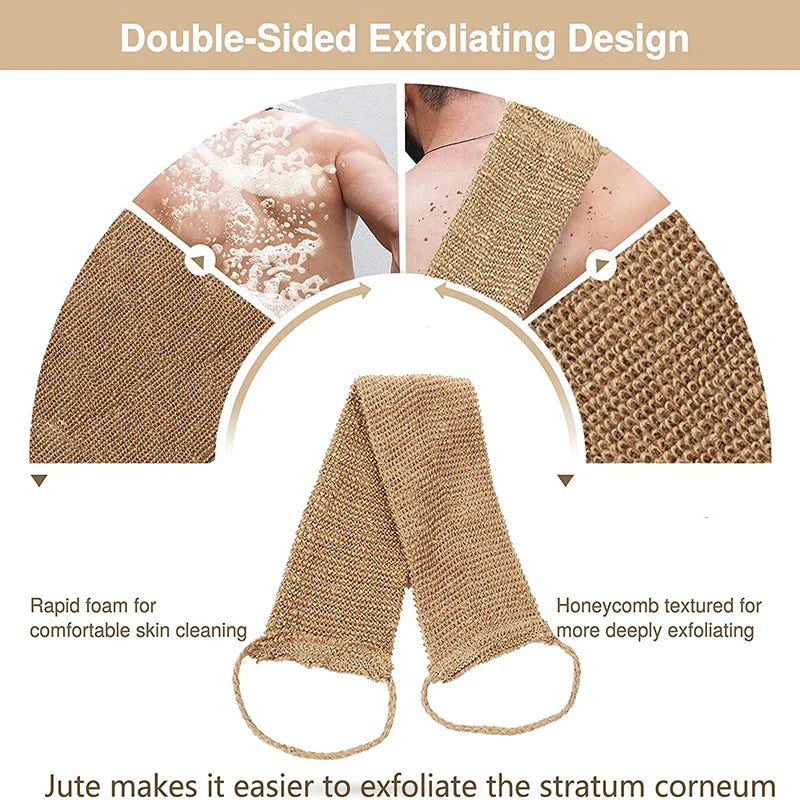 Hemp & Jute Exfoliating Back Scrubber Set with Gloves Exfoliating Bath Scrubber Zpaxo