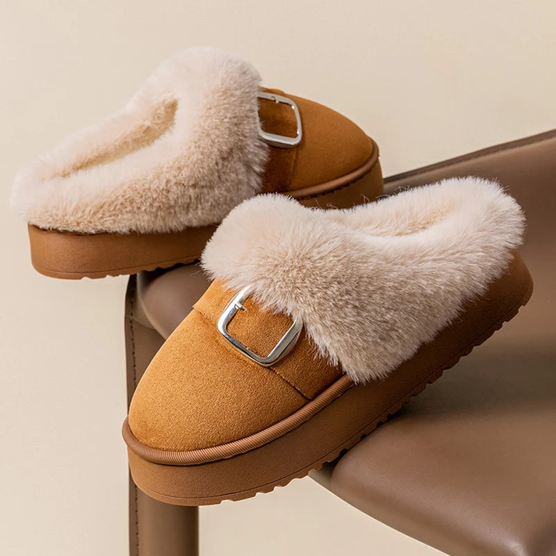 Winter Warm Fluffy Slippers Women Thick Sole Non Slip Plush House