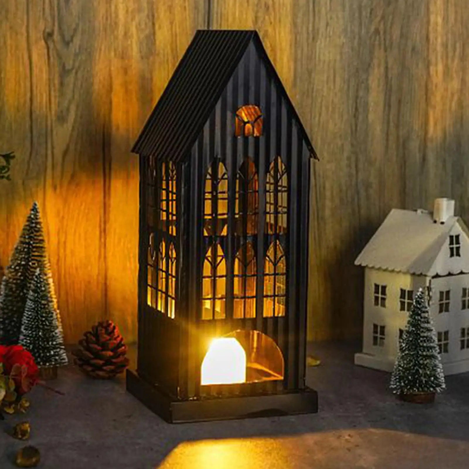 Christmas Candle Holder Metal Hollow Holiday Decor LED Homeowners