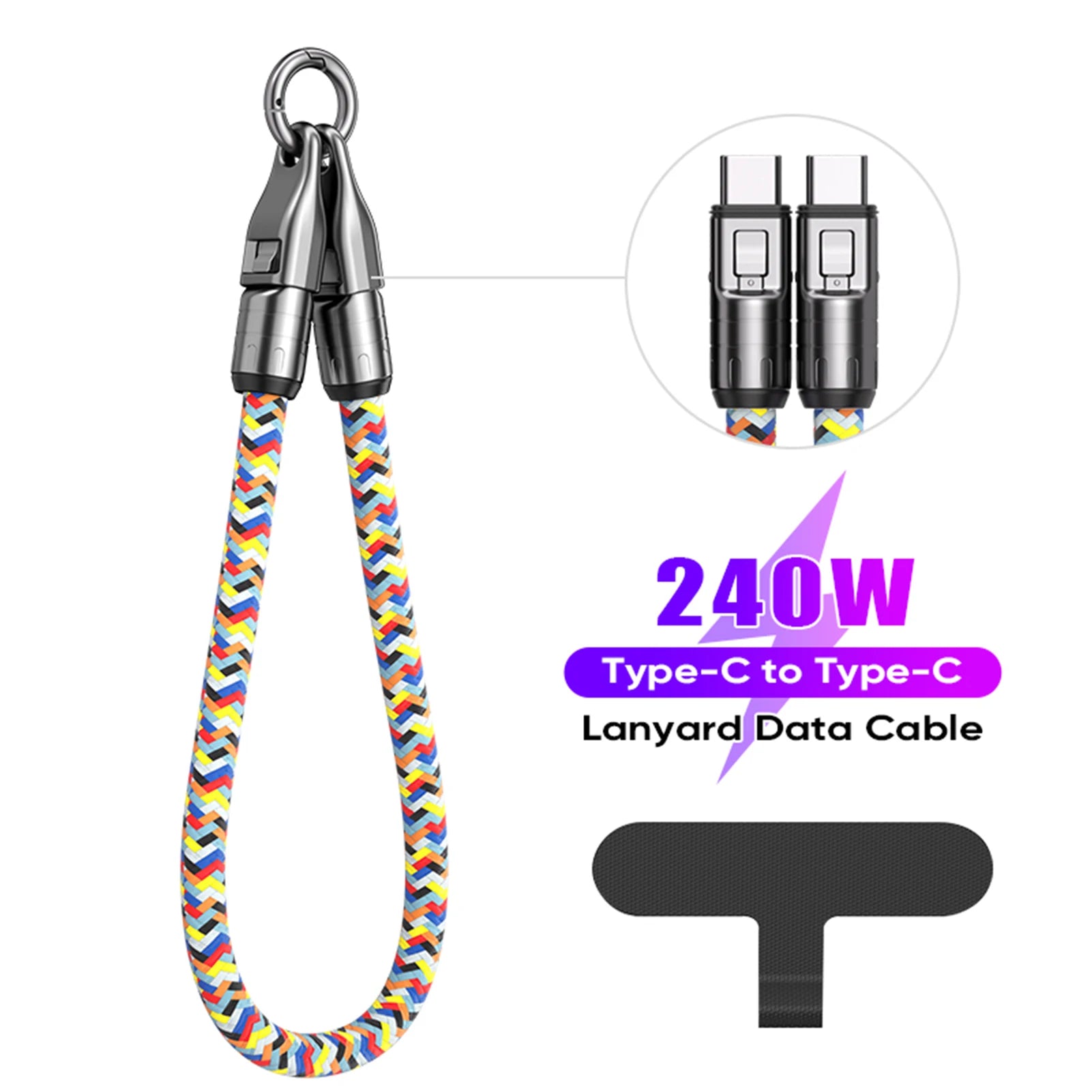 Type C Cable with Lanyard Phone Lanyard Charging Cable Type C to Type C 240W Smart Chip PD Charging Data Sync Zpaxo