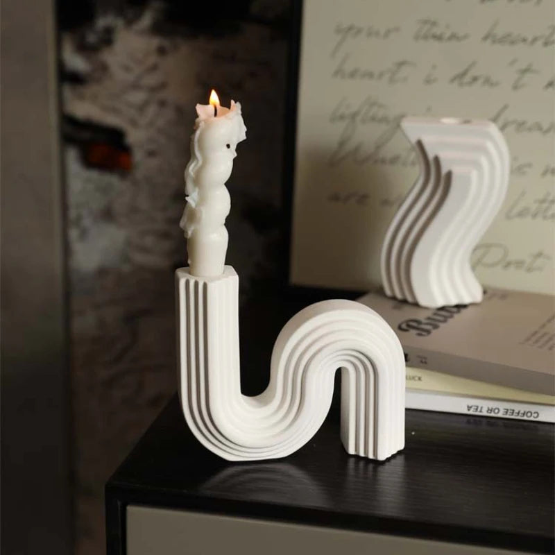 Nordic-style S-curve Candle Holder Creative Striped Ceramic Base