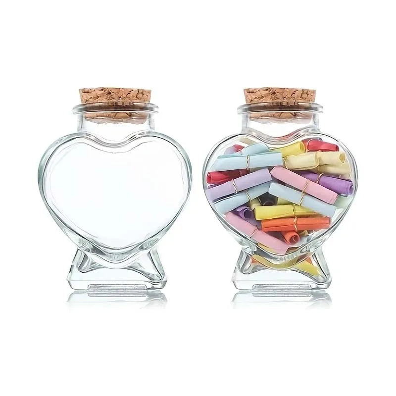 1PC Heart Shaped Glass Bottle Clear Glass Jar with Cork Mini Drifting Bottle for DIY Wishing Drifting Message Bottle Crafts Zpaxo