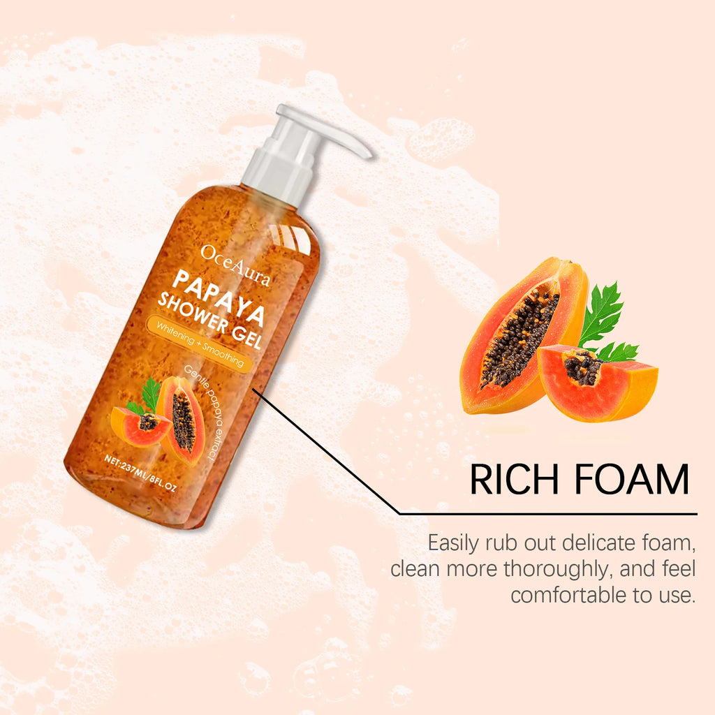 Papaya Shower Gel Whitening Smoothing Cleansing Remove Dirt Fade Pigmentation Rich Foam Lasting Aroma Hydrate Refresh Body Wash Zpaxo