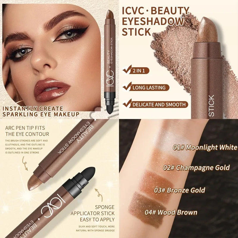 Waterproof Double Head Eyeshadow Stick Long Lasting High Pigmented Shimmer Glitter Neutral Brown Eye Shadow Pencil Crayon Makeup Zpaxo