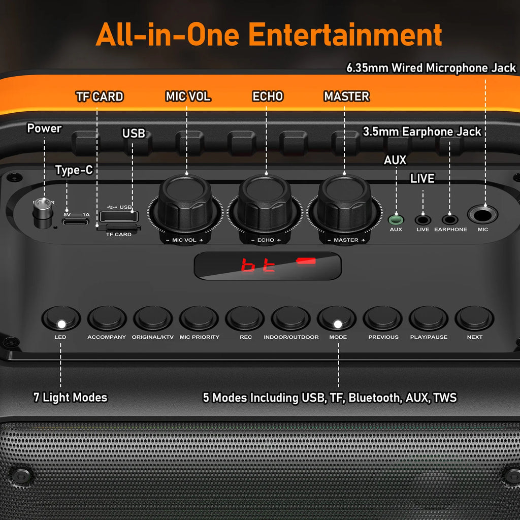 Fanfun S65 Portable Bluetooth Karaoke Speaker 2 Wireless Microphone