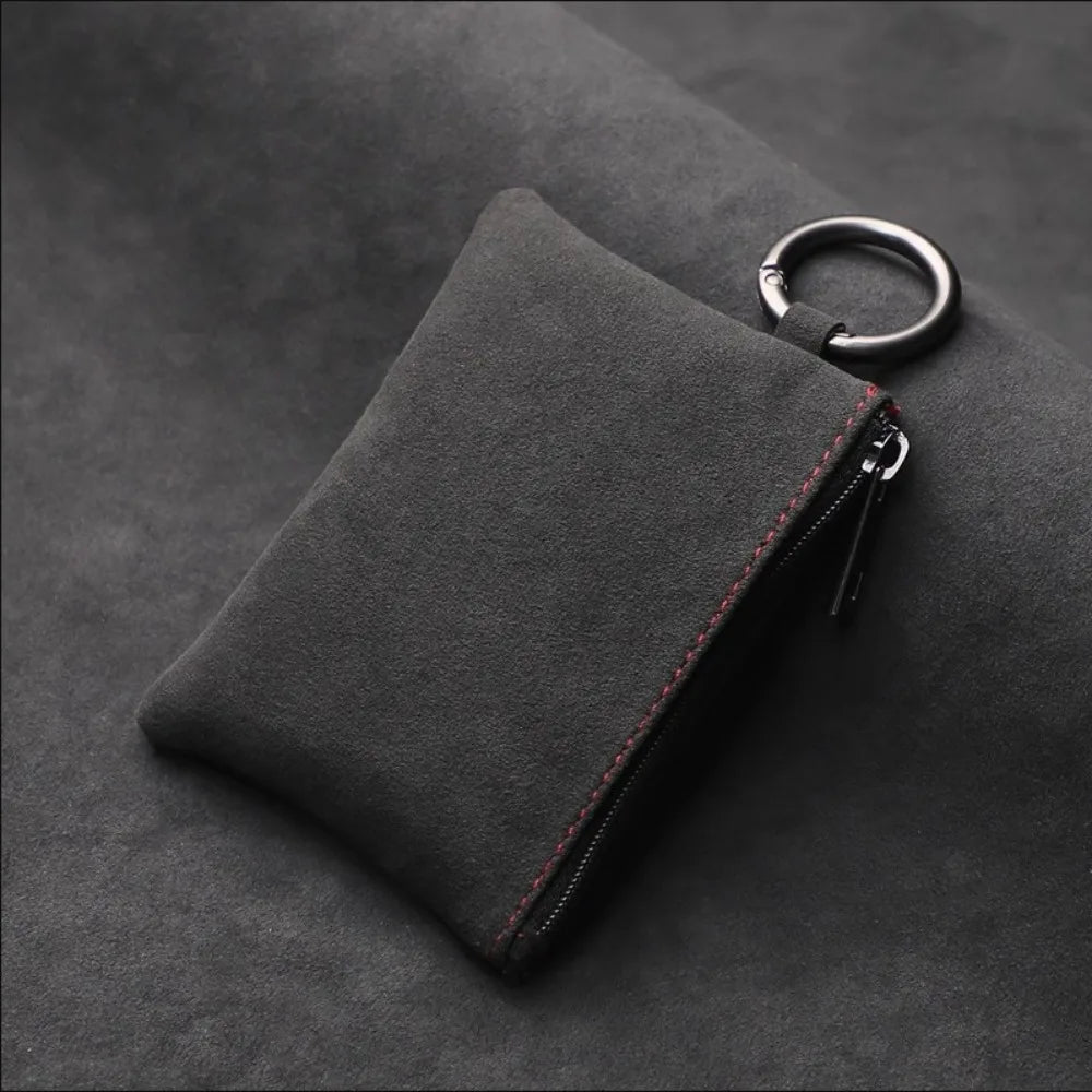 Large-Capacity Portable Keychain Wallet Multifunctional Organizer Suede Leather Key Case Key Cover Portable Zipper Key Pouch Bag Zpaxo Black