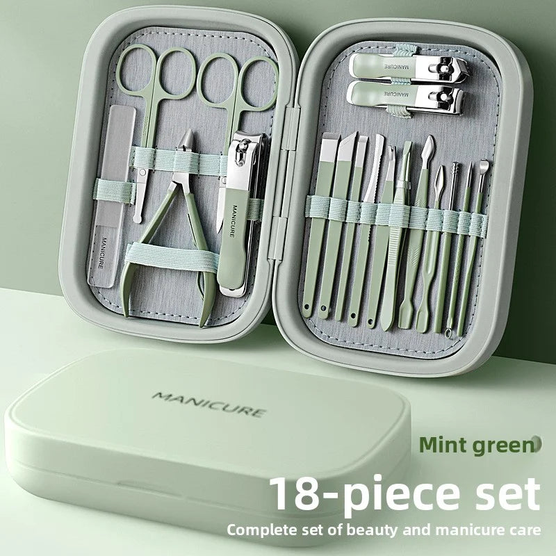 exquisite Professional Stainless Steel Nail Clipper Set Green Nail Tools Manicure Pedicure Set of 18pcs Travel Grooming Kit Zpaxo light green