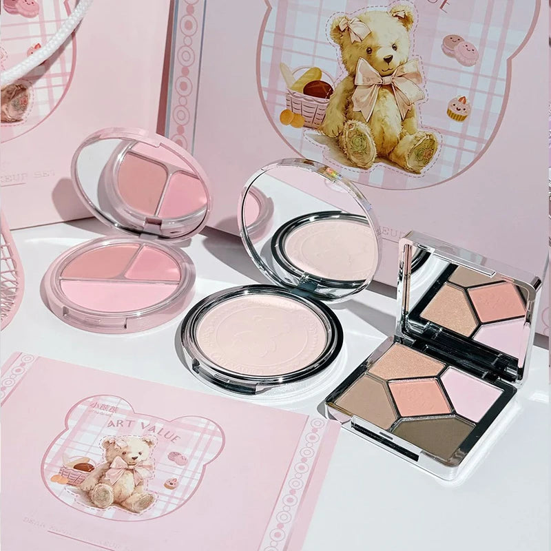 Bear Family Makeup Box Lip Powder Blusher Eye Shadow Holiday