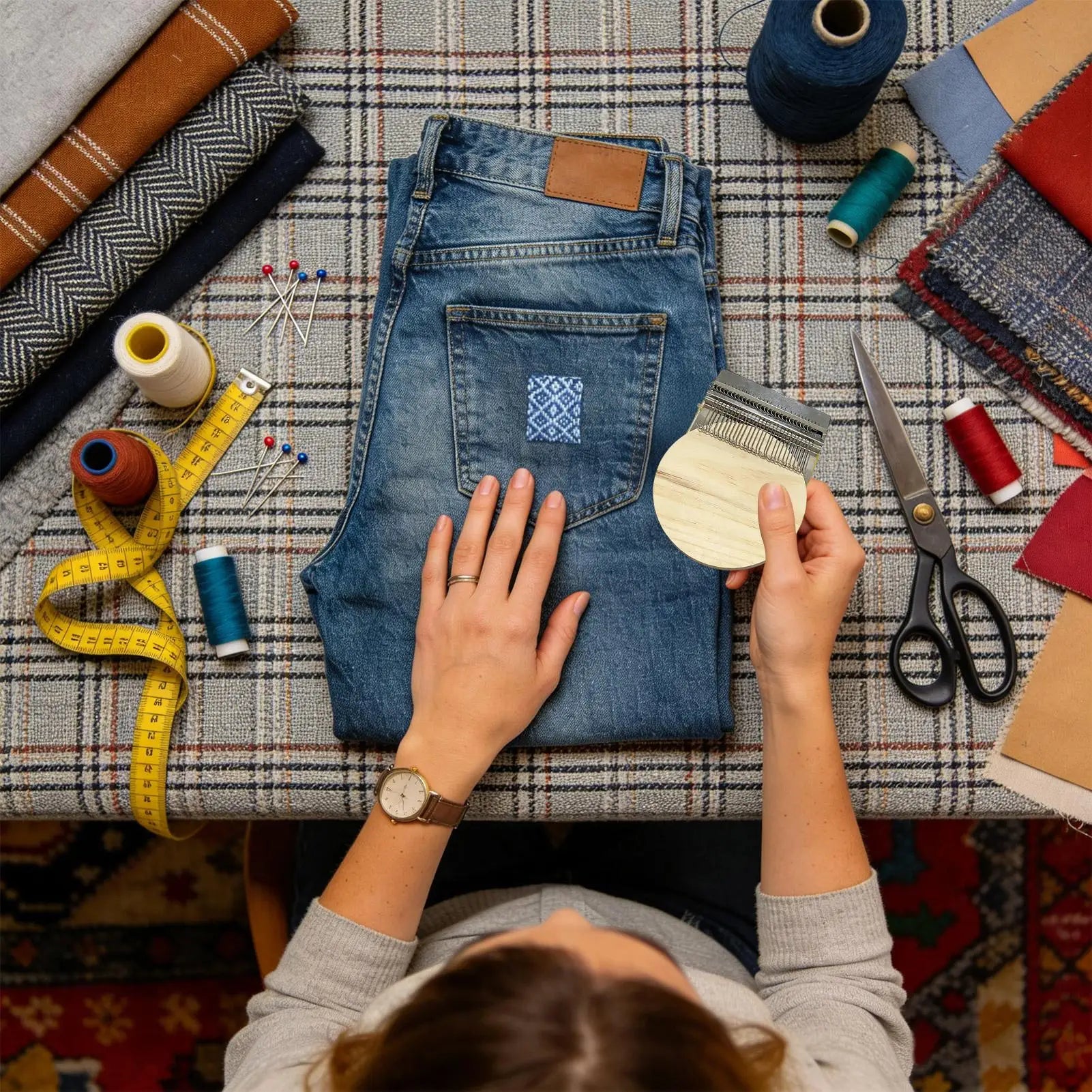 Knit Patch Loom Kit Small Loom Hand Tapestry Wood Loom Weaving Frame Darning Machine For Mending Clothes Jeans Socks Zpaxo