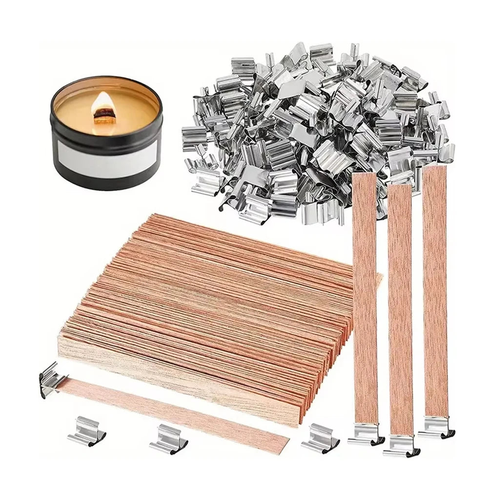 30Pcs Wooden Candles Wick with Metal Base Set Wick Clip for DIY Candle Making Zpaxo