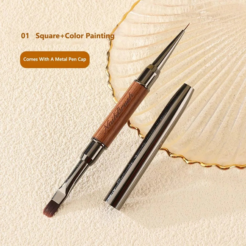 Durable Sandalwood Pole Nail Art Brush Dual-ended Professional Liner Zpaxo 01