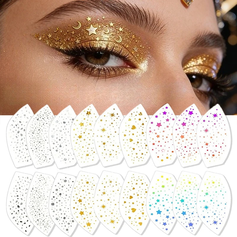 6 Pairs Eye Shadow Stickers Waterproof Temporary Tattoo Makeup Silver