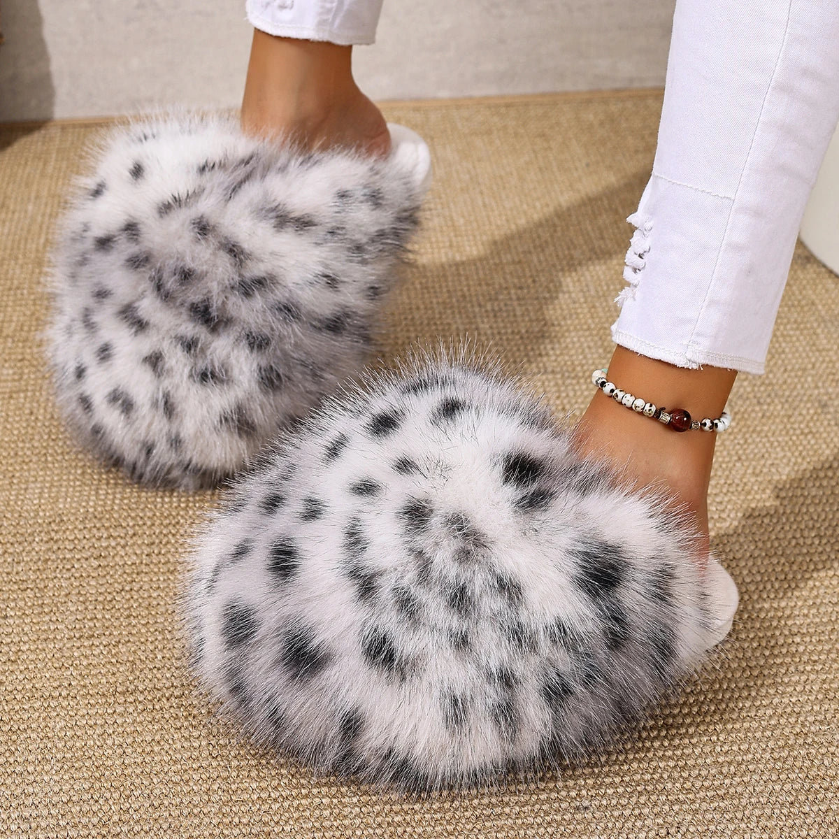 Women Slippers Anti-slip Home Cotton Slides Women Warm Faux Fur Indoor Fluffy Slippers Women Autumn Winter House Shoes Female Zpaxo