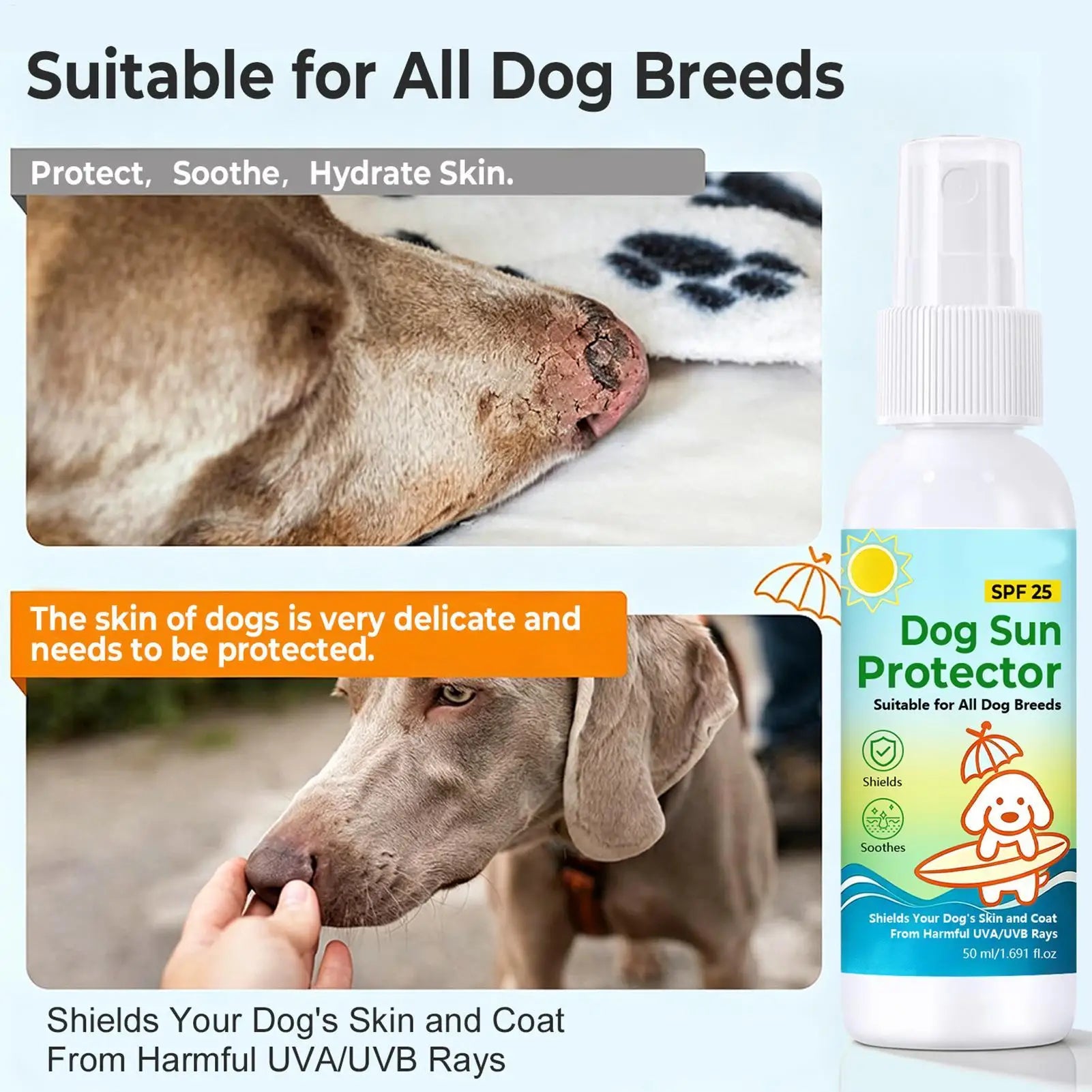 SPF 25 Dog Sunscreen Pet UV Defense Spray Waterproof Moisturizing