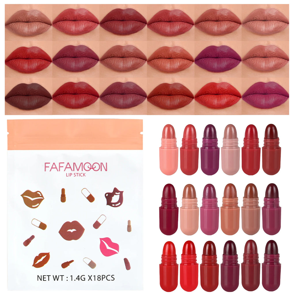 Portable Capsule Lipstick Set - 18Pcs Mini Waterproof Matte Lipsticks Zpaxo 18 Colors