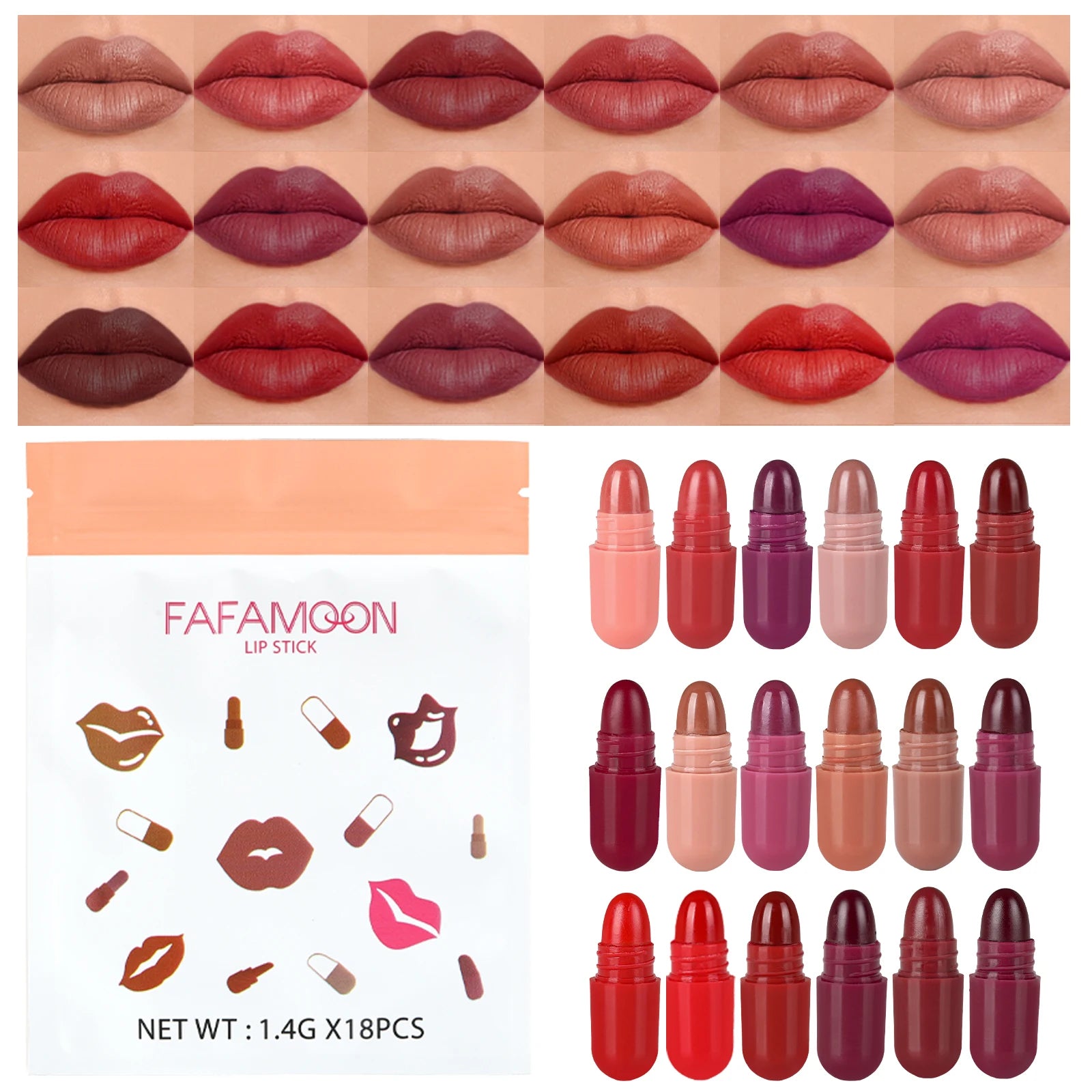Portable Capsule Lipstick Set - 18Pcs Mini Waterproof Matte Lipsticks Zpaxo 18 Colors