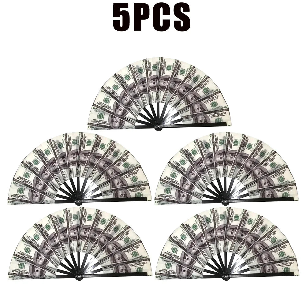 Realistic Dollar Bill Printed Handheld Fan Lightweight Plastic Zpaxo 5PCS