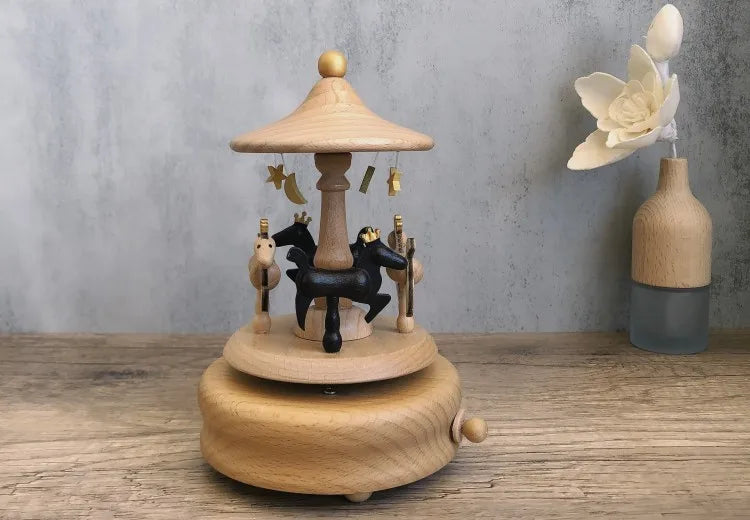 Carousel Music Box – Handcrafted Wooden Gift for Girls Wooden Music Box Zpaxo