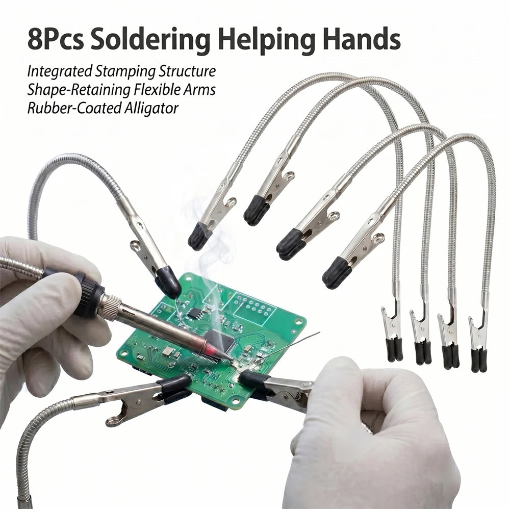 Soldering Helping Hand Flexible Arms Metal Alligator Clip Welding Clamp Holder For Electronics Repair RC Model PCB Assembly 8PCS Zpaxo