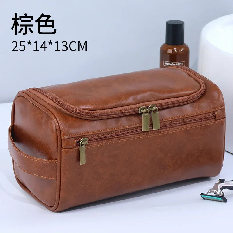 Men's Vintage Hanging Toiletry Bag – Large PU Travel Organizer Hanging Toiletry Bag Zpaxo Brown-pu