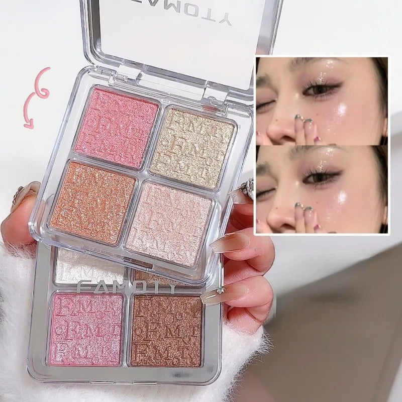 4 Face Highlighter Powder Palette Glitter Shimmer Natural Gloss