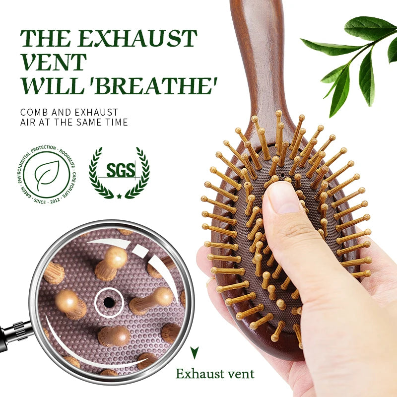 Sandalwood Hair Brush Women Styling Massage Scalp Wide Wood Teeth with Round Dot Hairbrush Anti-static Comb for Hair Beauty Tool Zpaxo