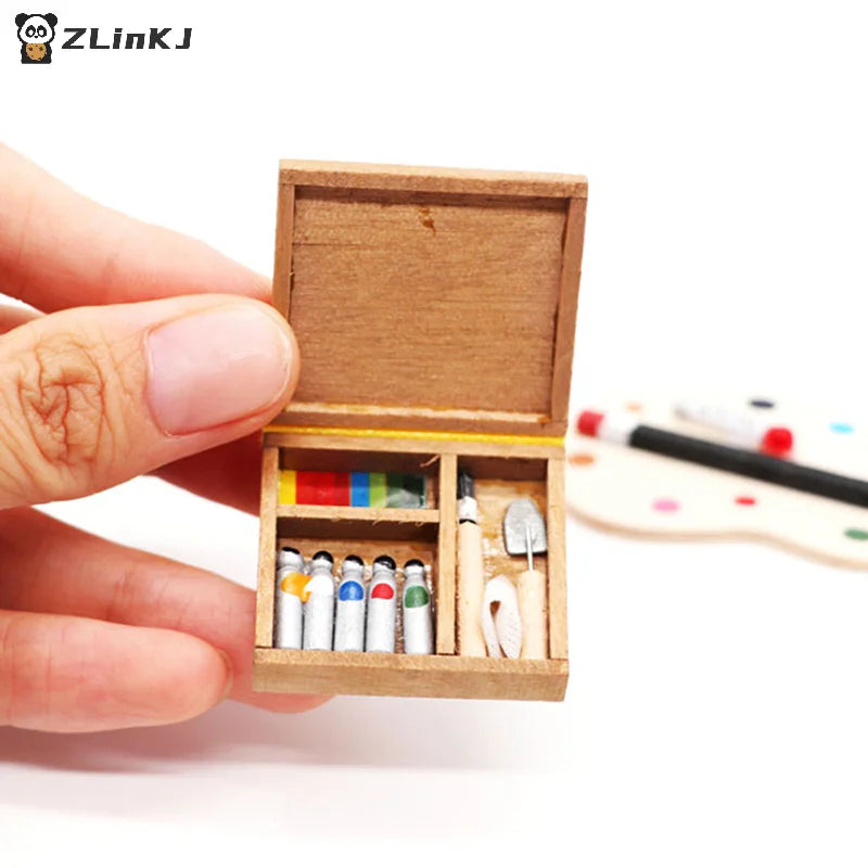 ▶1:12 Dollhouse Miniature Artist Paint Pen Wood Box Model Toys Dolls Accessories Zpaxo