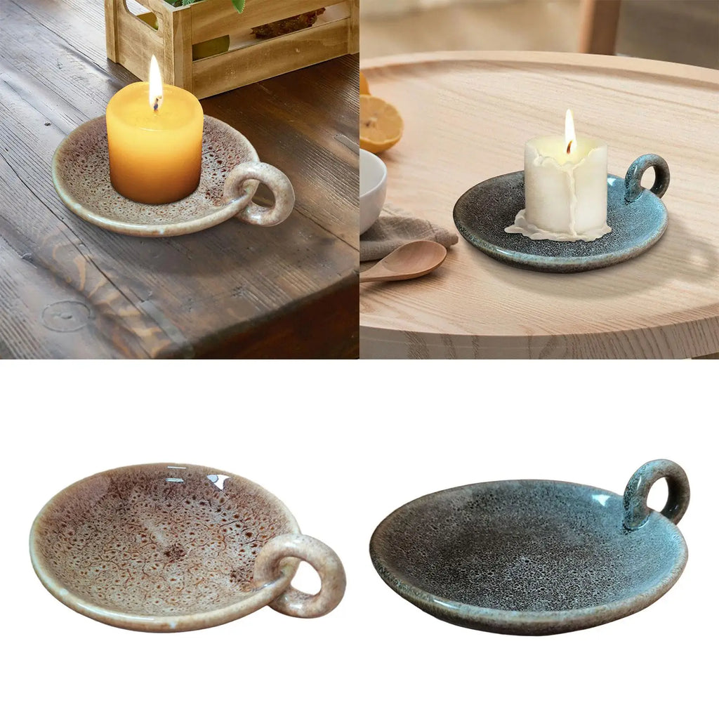 Ceramic Candle Plate Round Candlelight Stand Candle Holder Candlestick for Anniversary Living Room Fireplace Home Decoration Zpaxo