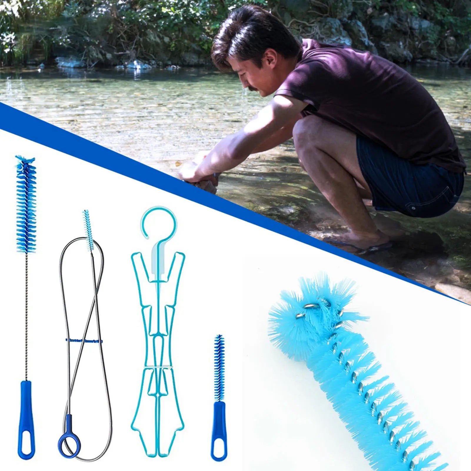 1Set 4In1 Water Bag Brush Cleaner Hydration Bladder Tube Brush Water Bag Cleaning Kit Brush Clean Tool For Water Bladders Zpaxo