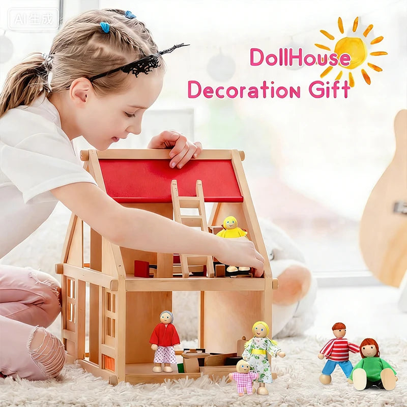 Wooden Dollhouse Dolls Flexible Mini People Figures Doll House