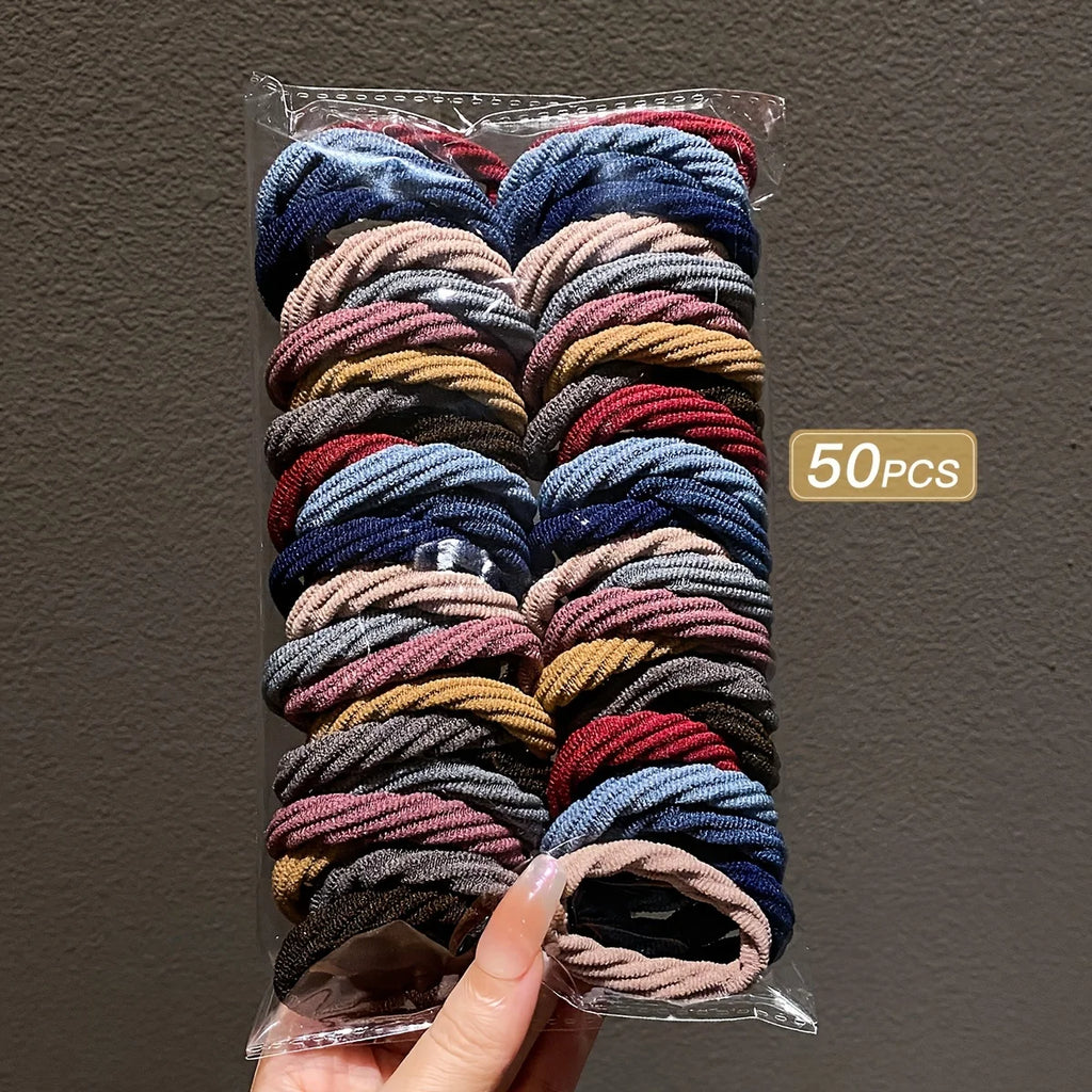 50Pcs Mixed Color Simple Elastic Hair Ties, Soft Thin Ponytail Holder Hair Accessories for Girls Daily Hairstyle Zpaxo