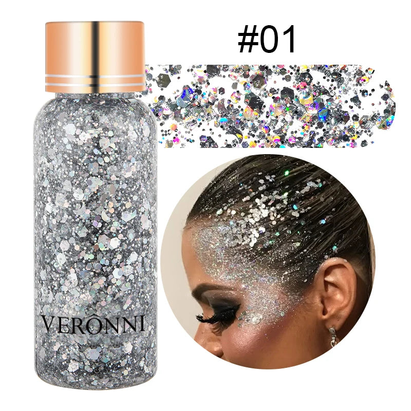 Body Sparkling Sequins Glitter Gel Eyeshadow,Stage Glitter Eyeshadow Highgloss Face Brighten Stage Makeup For Music festival Zpaxo 01