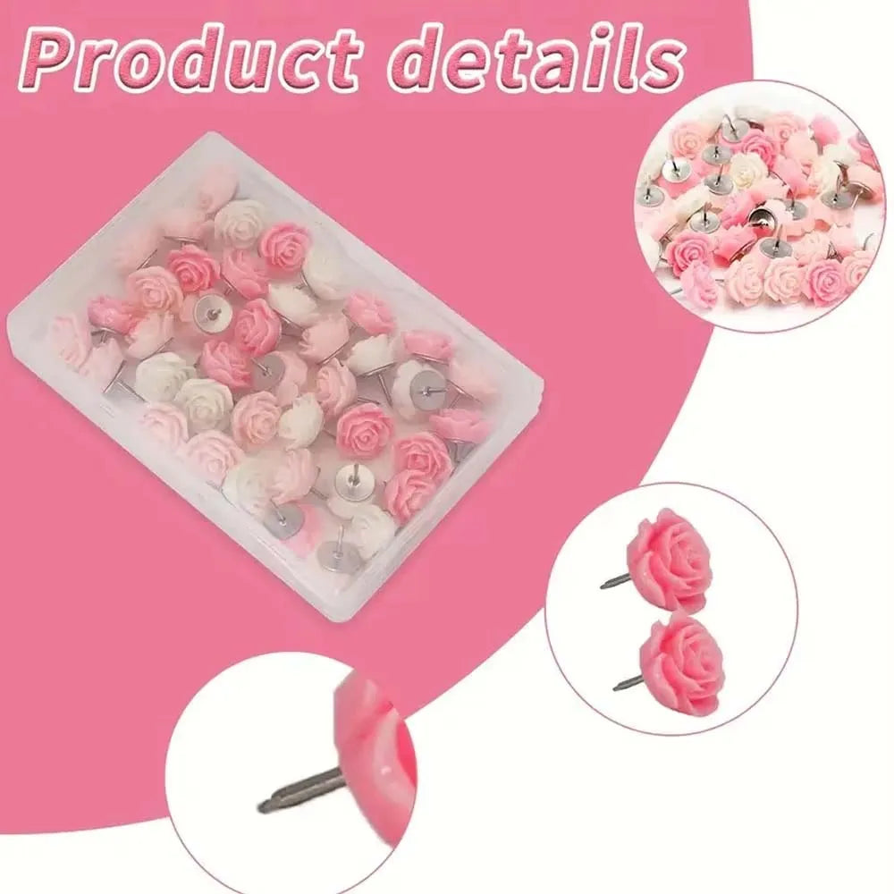 20-Pack Rose Flower Resin Push Pins – Cute Decorative Thumbtacks Decorative Push Pins Zpaxo