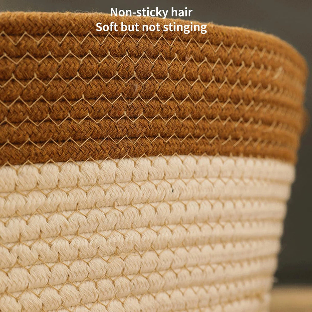 Japanese Pet Cat Bed Round Hand Woven Rattan Cat Beds Summer Cooling Kitten Basket Cotton Rope Enrichment Bed w/ Interactive Toy Zpaxo