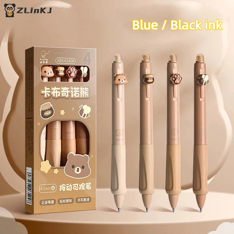 ▶4Pcs/Box 0.5mm Cartoon Cute Erasable Gel Pen Creative Aesthetic Thermal Eraser Pen Black Blue Ink School Supplies Stationery Zpaxo