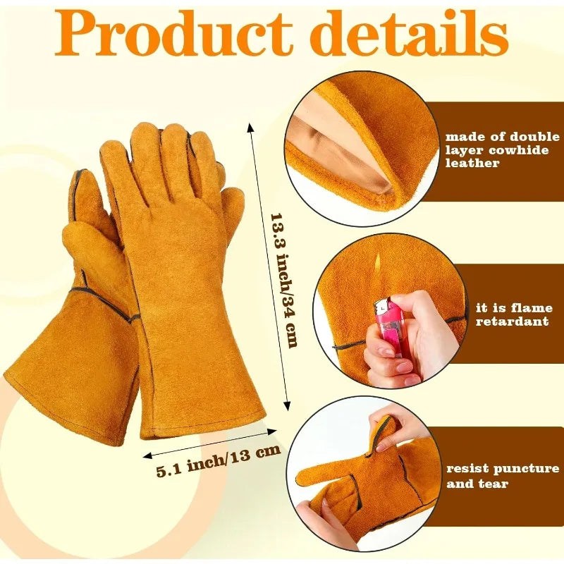Flame-Retardant Leather Welding Gloves – Heat-Resistant Work Gloves