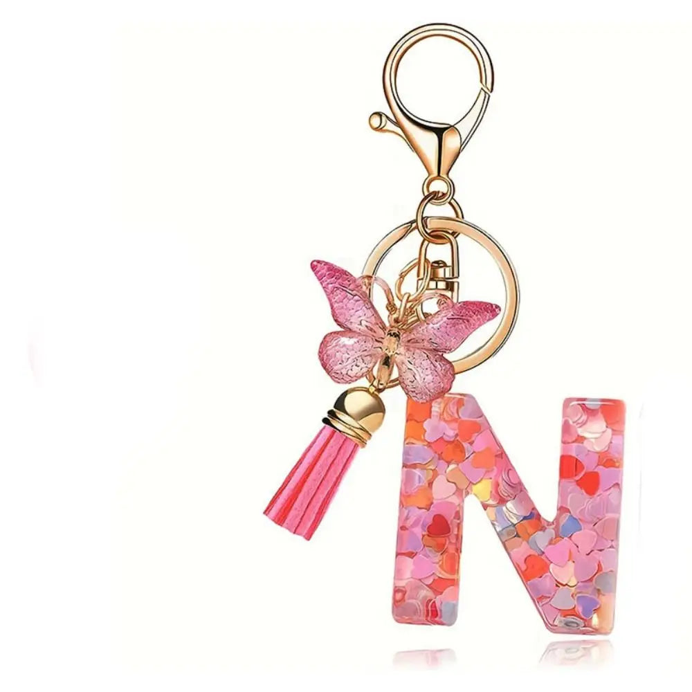 Dreamy 26 Letter Keychain Sequin Alphabet Butterfly Initial Keyring Butterfly Tassel Alphabet Key Chain Handbag DecorWomen Zpaxo Letter N
