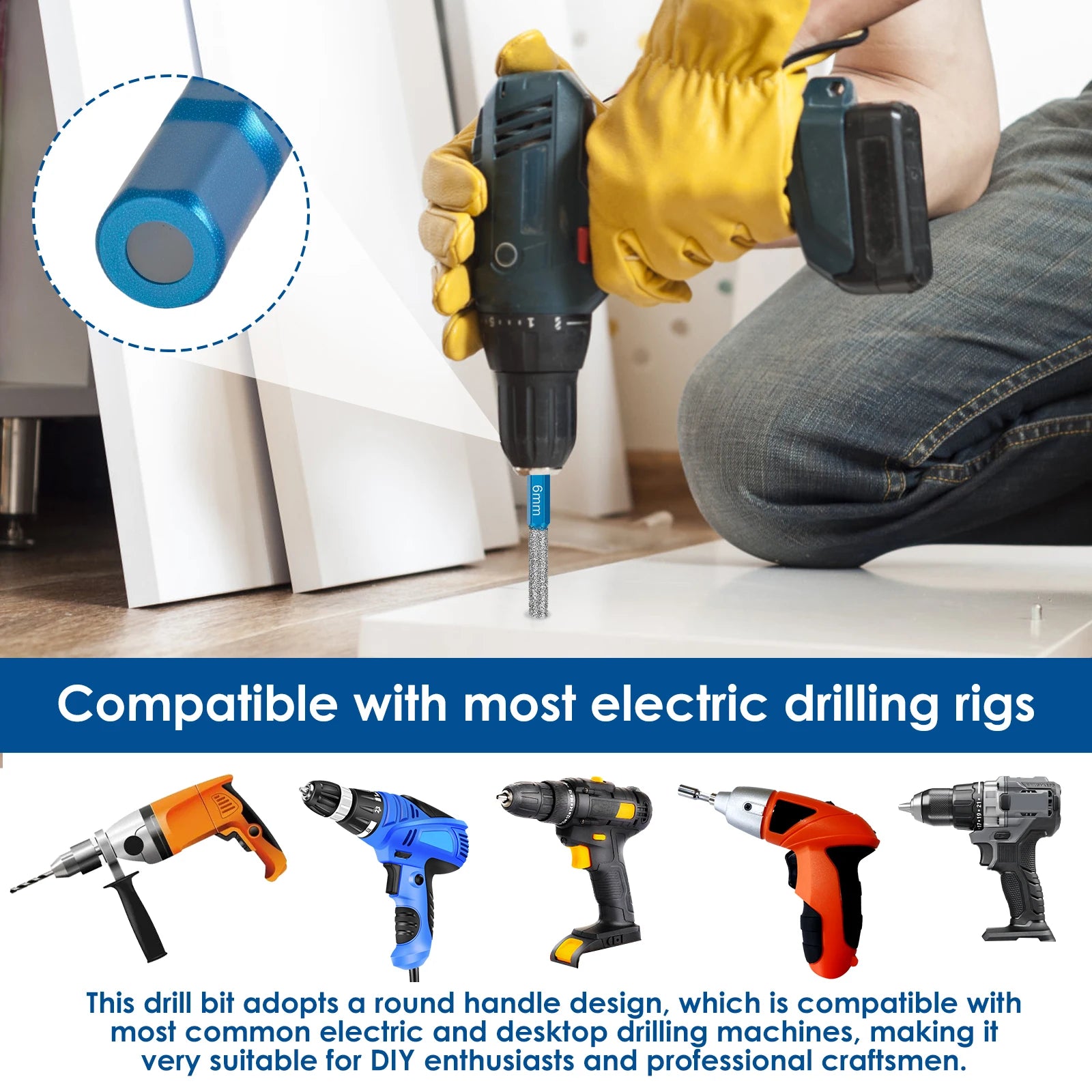 5Pcs Diamond Drill Bit 6-12mm Masonry Drill Bits Porcelain Tile Ceramic Stone Granite Marble,Hex Shank Diamond Hole Saw Drill Bi Zpaxo